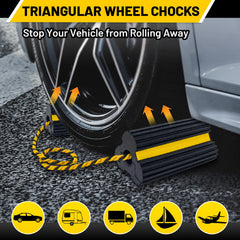 ROBLOK wheel chock placed under an RV wheel preventing rollback