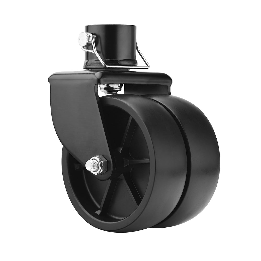 rockane front view of dual 6-inch caster showing assembly and mounting pin for quick install