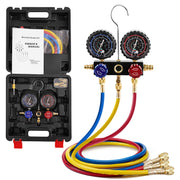 Rogvoc front view manifold gauge kit showing controls and labels for quick setup