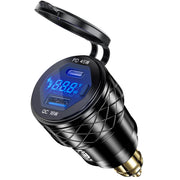 Rolokit front face of DIN Hella adapter showing dual USB ports and cap, durable charging solution