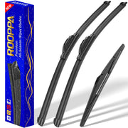 Rooppa front packaging showing three wiper blades and manual benefit clear replacement