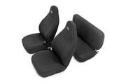 Rough Country front seat covers installed showing protective fit and renewed cabin look