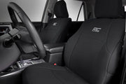 Rough Country front seat covers installed showing neat fit and durable protection