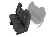 Rough Country front seat covers installed showing snug factory fit and protection