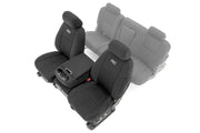 Rough Country front seat covers installed showing fitted protection and refreshed interior