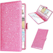RSAquar front view of pink glitter holder showing zipper and compact design for organized storage