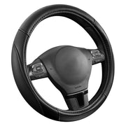 Rubbermaid front view of steering wheel cover showing sleek black design and neat finish