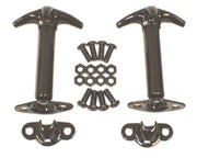Rugged Ridge hood catch kit front packaging showing components and brand benefit of easy replacement