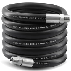 Ruikarhop front view of 1-inch 20ft fuel hose showing product markings and connectors
