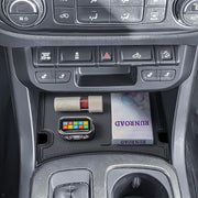 RUNROAD front view of console cover showing tidy cabin and secure storage benefit