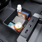 RUNROAD front view of center console tray showing clean OEM fit and storage benefit