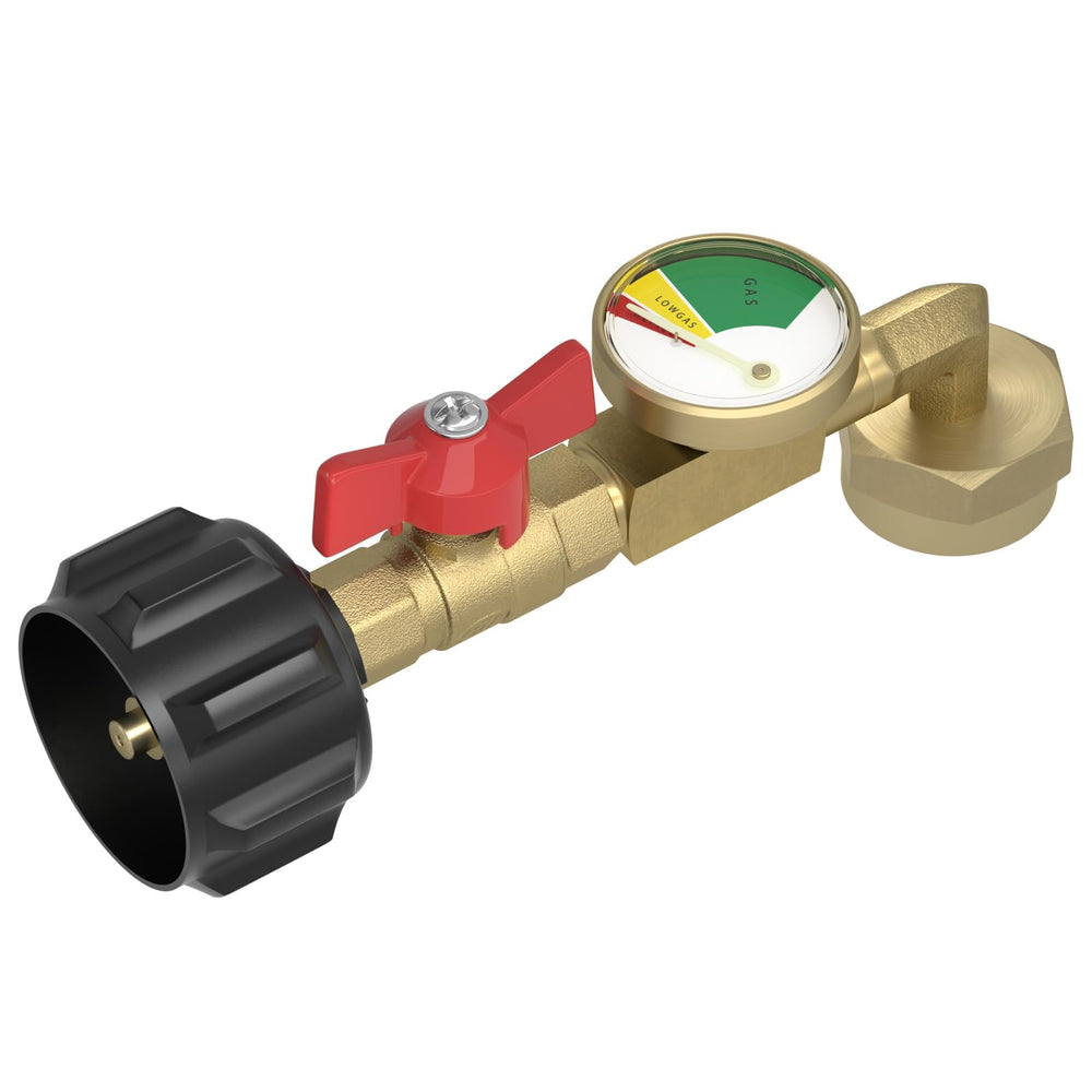 Rushare front view adapter showing brass body and connection points for secure refilling