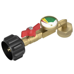 Rushare front view adapter showing brass body and connection points for secure refilling