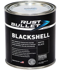 RUST BULLET BlackShell Matte front quart can showing product identity and benefit