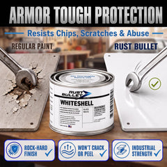 RUST BULLET brush applying WhiteShell to metal showing easy direct application