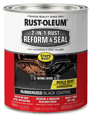 Rust-Oleum 2-in-1 front can showing label and black coating benefit