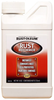 Rust-Oleum front packaging showing 8 oz rust reformer and clear labeling for quick identification