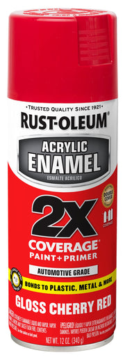 Rust-Oleum front can showing gloss cherry red label and clear product identity