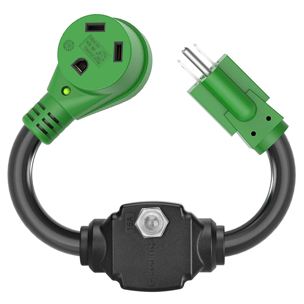 RVGUARD front view adapter showing plug and socket for safe conversion