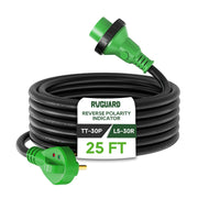 RVGUARD front view of 30A locking connector showing secure connection benefit