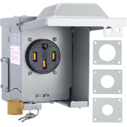RVGUARD front view of NEMA 14-50R outlet box showing secure enclosure and durable finish