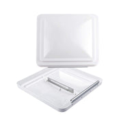 RVGUARD front view of white 14-inch vent cover showing clean fit and protection