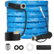 RVGUARD front view of 25ft heated hose showing connectors and jacket, prevents freezing