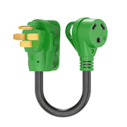 RVGUARD front view of 50A to 30A adapter showing plug faces and compact design benefit