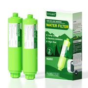 RVGUARD front view showing compact inline filter and benefit of easy installation