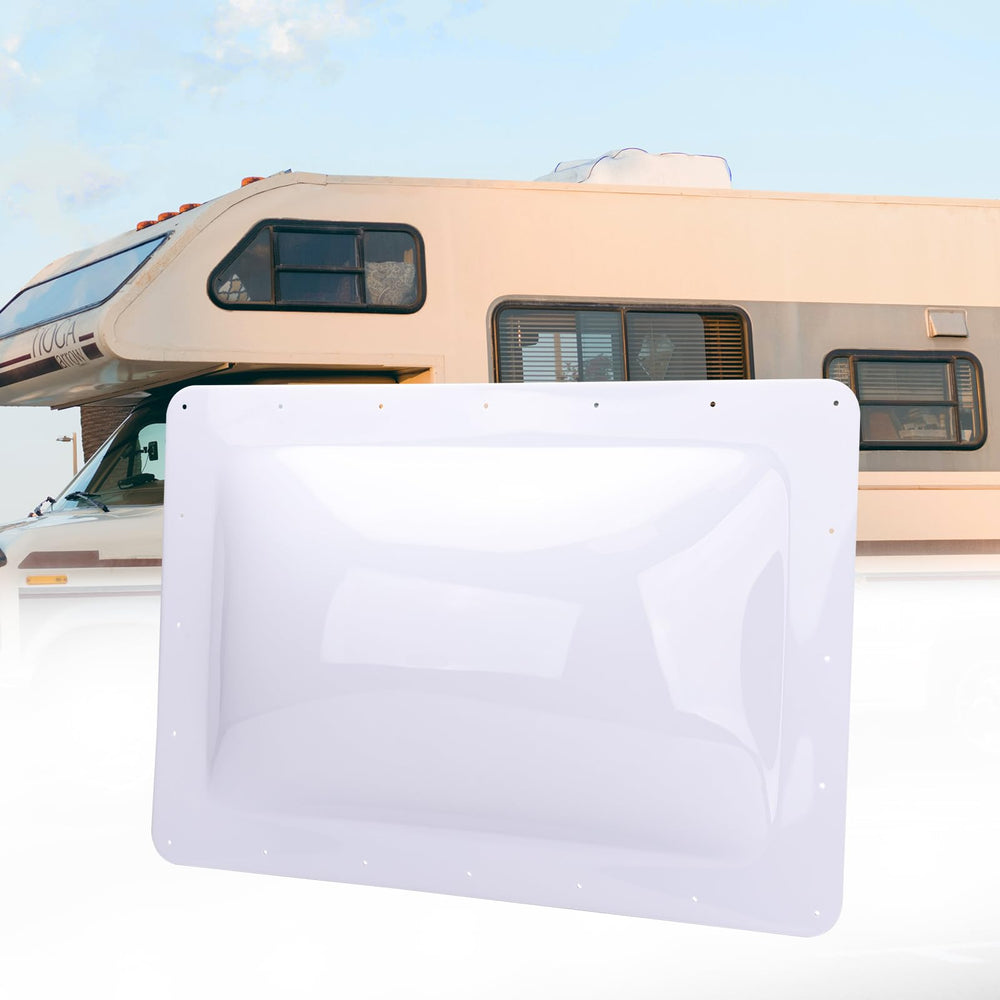 RVGUARD skylight front view showing clean white dome and mounting flange for quick replacement