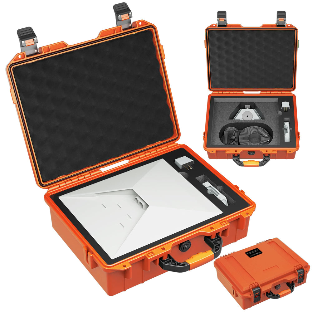 RVMARINEPAT front view showing orange waterproof case benefit of high visibility