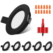 RVZONE front view of six recessed LED puck lights showing sleek flush fit and bright illumination