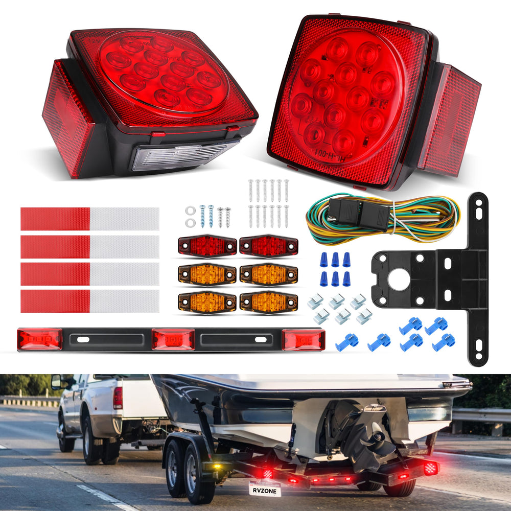 RVZONE square left tail light with license plate lamp showing improved rear visibility