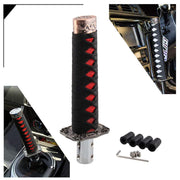 RYANSTAR katana shift knob front view showing samurai styling and bold finish