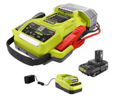 RYOBI ONE+ front view of jump starter showing controls and handle for easy portability