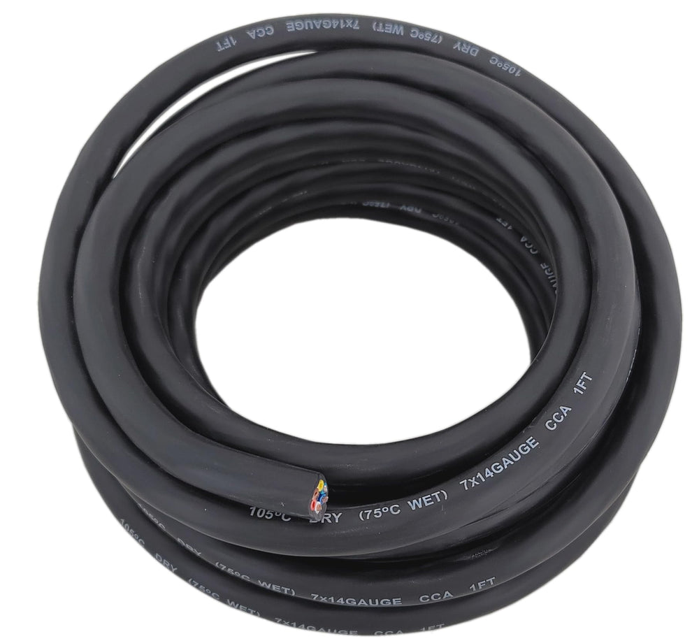 Ryukiro front view of 7-way harness showing connector and 25ft length for reliable towing