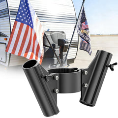 Safoner front view of dual flag mount showing balanced display benefit