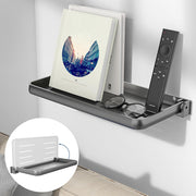 Safoner front view of fold-down shelf showing neat mounted storage benefit
