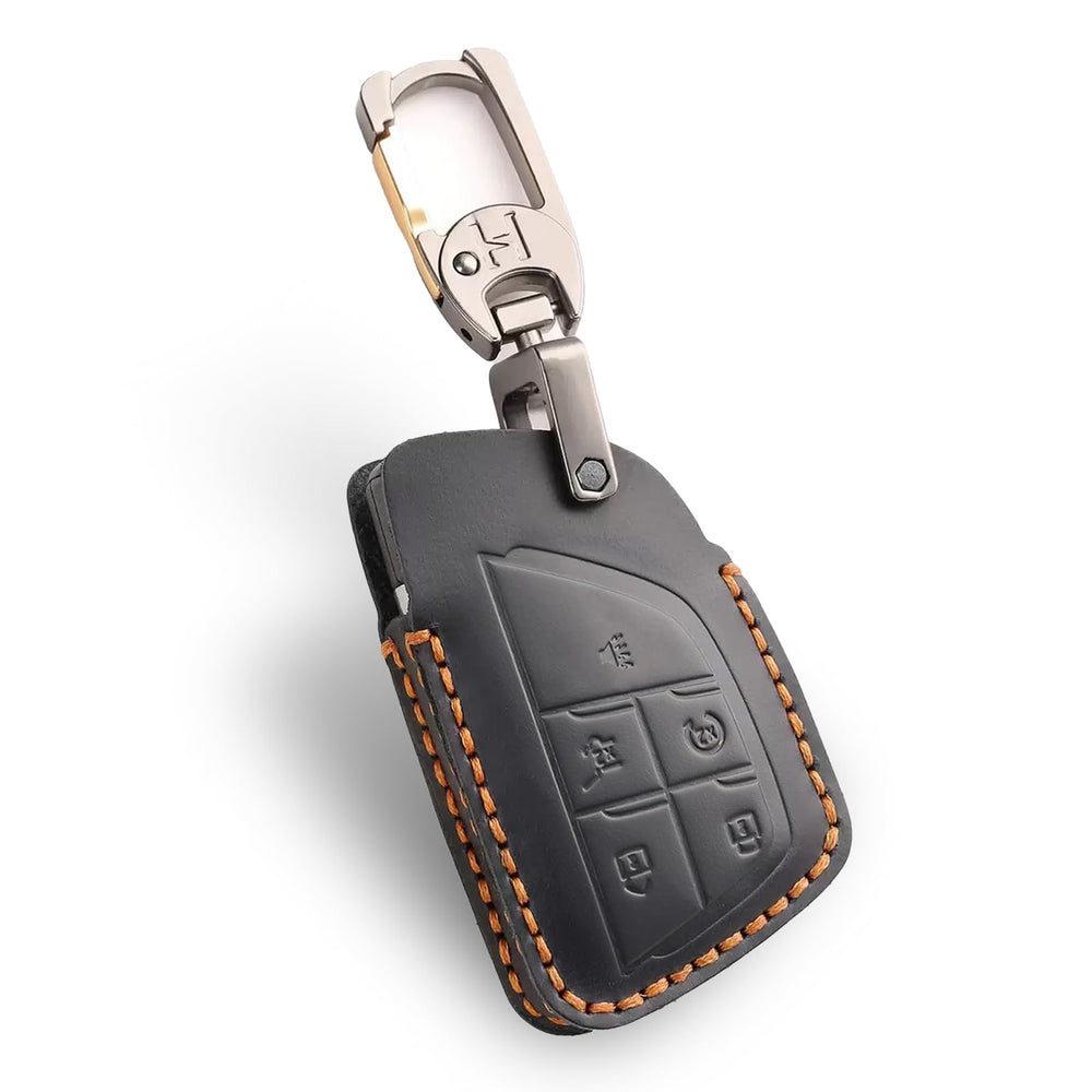 SAMGCHI front view of black leather fob cover showing clean fit and style