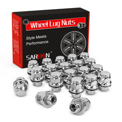 Sarekin front view of 20-piece lug nut pack showing chrome finish and full set benefit