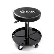 SATA front view of rolling shop stool showing stable base and seat for durable support