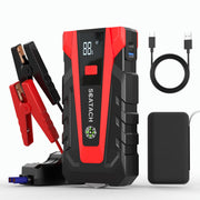 Scatach 5000A front view showing compact jump starter and labeling, reliable roadside power
