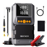Scatach front view of jump starter combo showing controls and ports, boosts roadside readiness