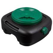 Scepter front view lidded oil pan showing sealed lid and capacity benefit