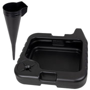 Scepter front view of oil drain pan showing wide catch area and capacity benefit