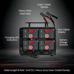 Schumacher DSR125 detachable clamps and cables, color-coded for safe fast connections