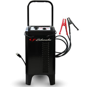 Schumacher SC1446 front view showing wheeled steel case and control panel, durable mobility benefit