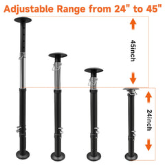 Schumaho adjusted jack demonstrating 24 to 45 inch range for versatile fitment benefit