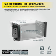 Scosche bezel installed in vehicle dashboard demonstrating correct double-DIN fit and finish