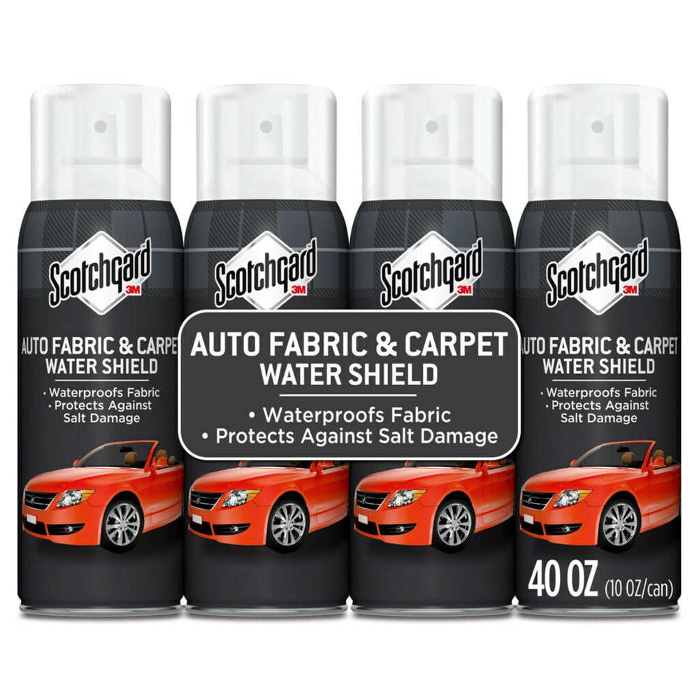 Scotchgard four-can pack front view showing product set and coverage benefit